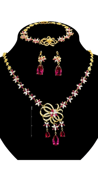 Picture of Fashion Design Red Cubic Zirconia 3 Pieces Jewelry Sets