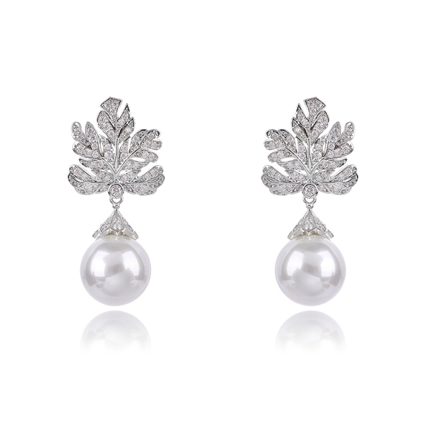 Picture of Inexpensive Platinum Plated White Dangle Earrings for Girlfriend