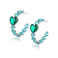 Picture of Shop Platinum Plated Green Huggie Earrings with Wow Elements