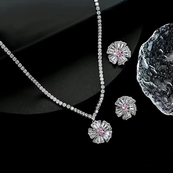 Picture of Fast Selling Pink Cubic Zirconia 2 Piece Jewelry Set For Your Occasions