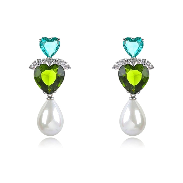 Picture of Eye-Catching Green Platinum Plated Dangle Earrings with Member Discount